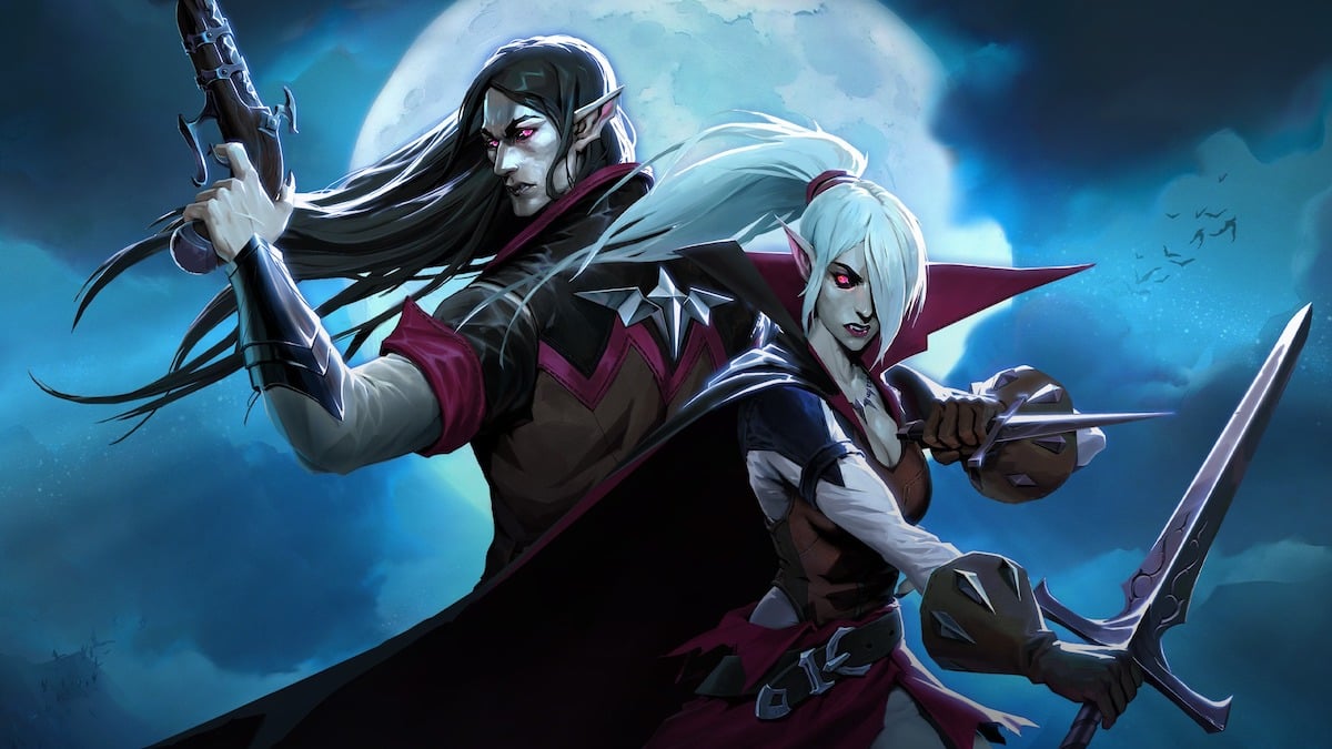 V Rising's cover image with two vampires.